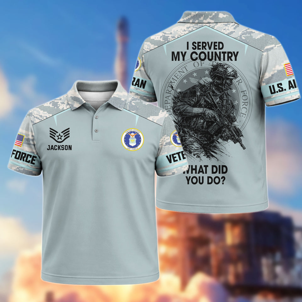 Premium Personalized US Veteran Soldier Art Polo Shirt 030401 I Served My Coun Gifts For US Veterans, Gifts For Independence Day Veteran Day