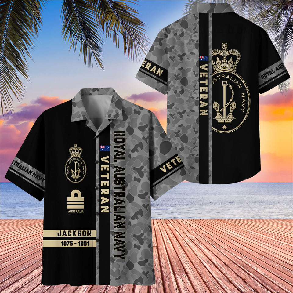 Personalized Australian Veteran Camo Branch Logo Custom Ranks Name & Years Hawaii Shirt Printed 0704