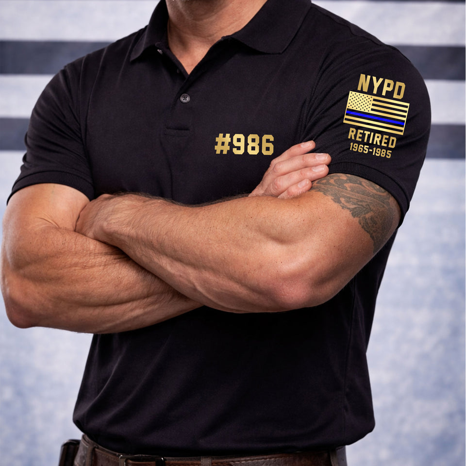 Premium Personalized Retired Blue Thin Line Police Polo Shirt 020401, Gifts For Officers Gifts For Police Man