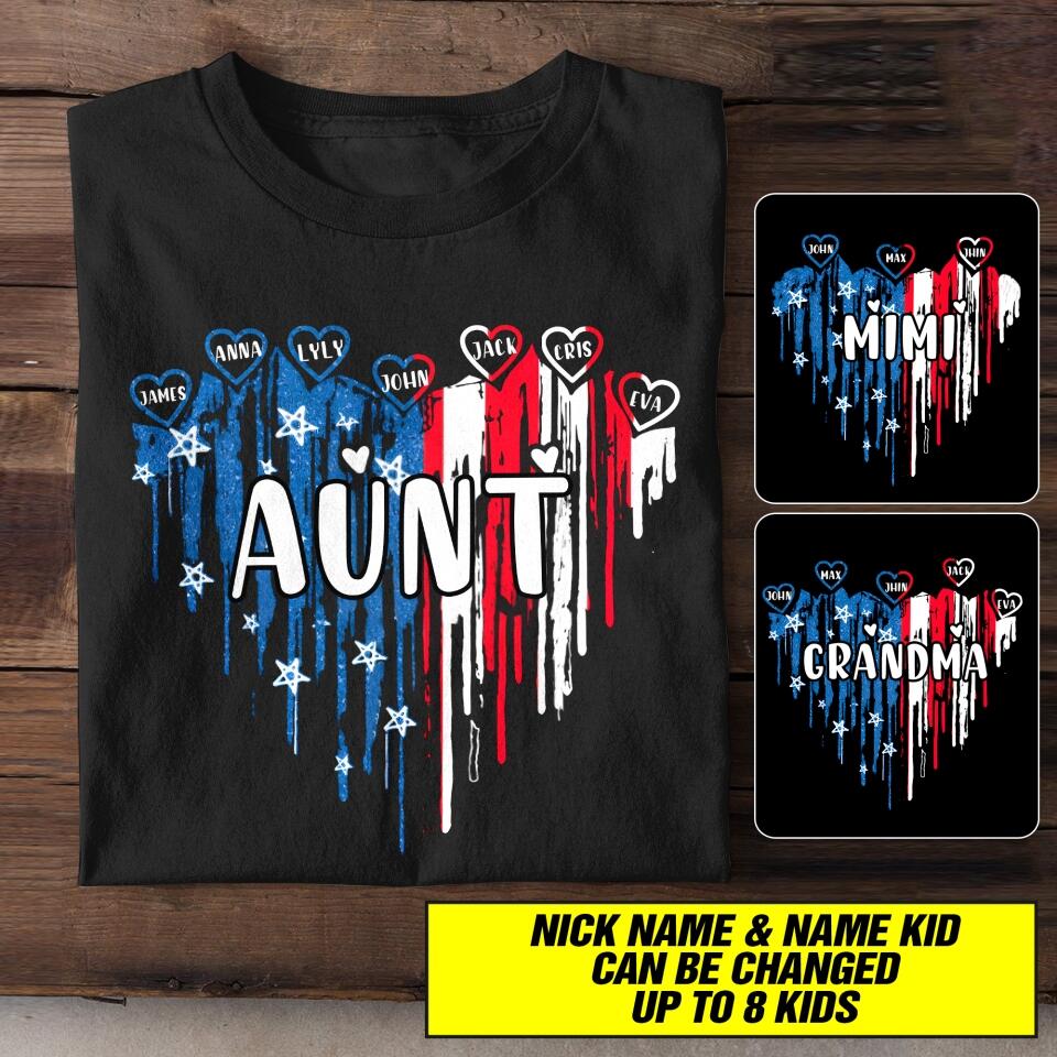 Personalized Aunt & Auntie Flag Heart Independence Day Tshirt Printed 22JUL-HC08