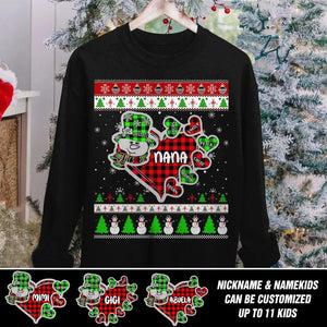 Personalized Grandma Nana Snow Kid Name Heart Christmas Crew Neck Sweatshirt Printed QTDT1310