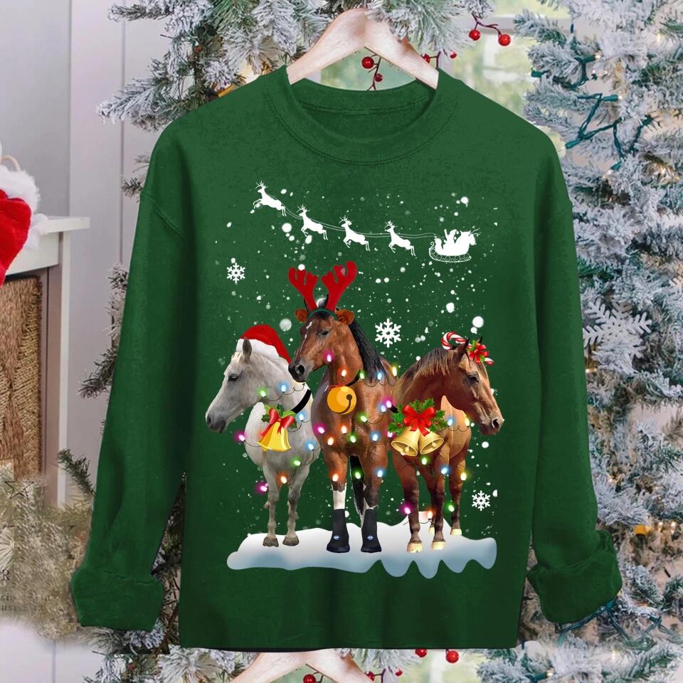 Personalized Horse Love Christmas Crew Neck Sweatshirt Printed 22OCT-MA14