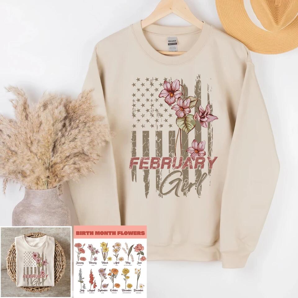 Personalized Birthday month flower February girl Sweatshirt, Tshirt Printed QTDT0102