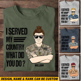 Personalized US Soldier/Veteran I Served My Country What Did You Do Rank Camo Printed Tshirts FEB23-HQ06