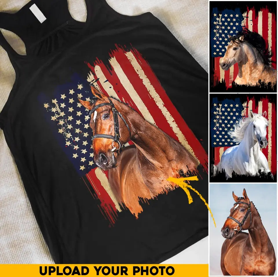 Personalized Upload Your Horse Photo Women's Flowy Racerback Tank Printed 23APR-HQ28