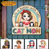 Personalized Life Is Better With Cats Cat Mom Wood Sign Printed PNPN2505