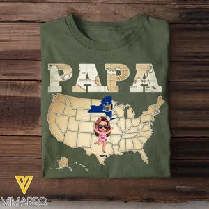 Personalized Grandpa Papa Retro Earth Map US State with Kid Names T-shirt Printed 23JUL-PTN03