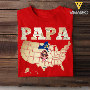 Personalized Grandpa Papa Retro Earth Map US State with Kid Names T-shirt Printed 23JUL-PTN03