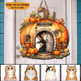 Personalized Hell Fall Y'all Pumkim Cat Lovers Wood Sign Door Hanging Decor Home Fall Season Printed 23JUL-KVH14