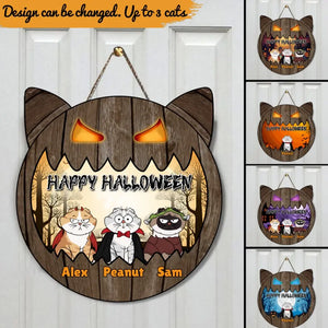 Personalized Happy Halloween Cat Name Cat Lovers Gift Wood Sign Printed HTHDNL23299