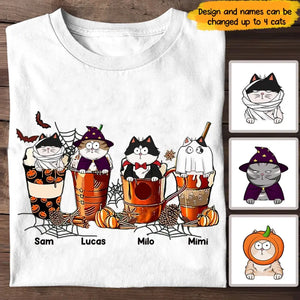 Personalized Cat Halloween Coffee Cute Cat Lover T-Shirt Printed QTVQ342