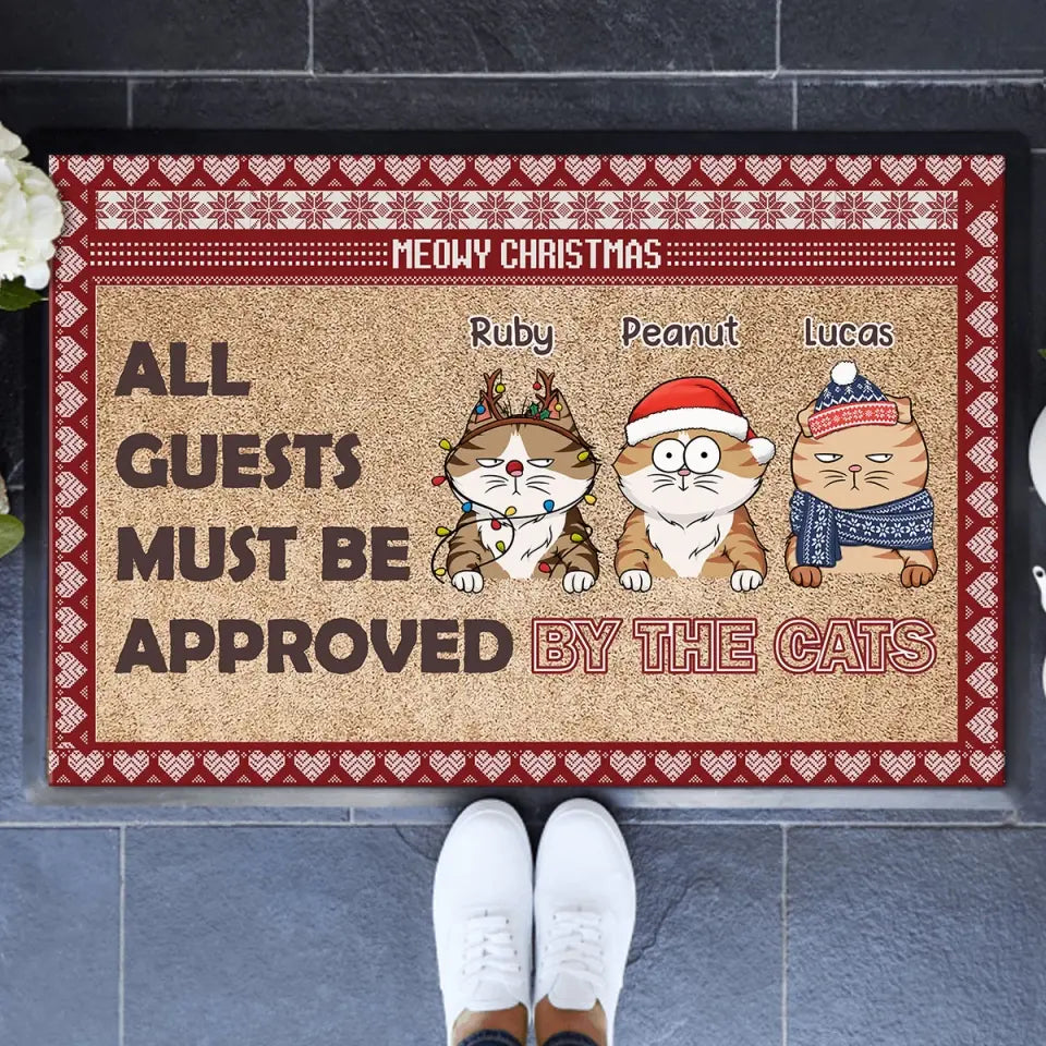 Personalized Meowy Christmas All Guests Must Be Approved By The Cat Xmas Gift Cat Lovers Gift Doormat MTVQ23655