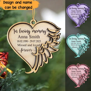 Personalized In Loving Memory Missed And Loved Forever Wings Wooden Ornament 2 Layer Printed VQ23717