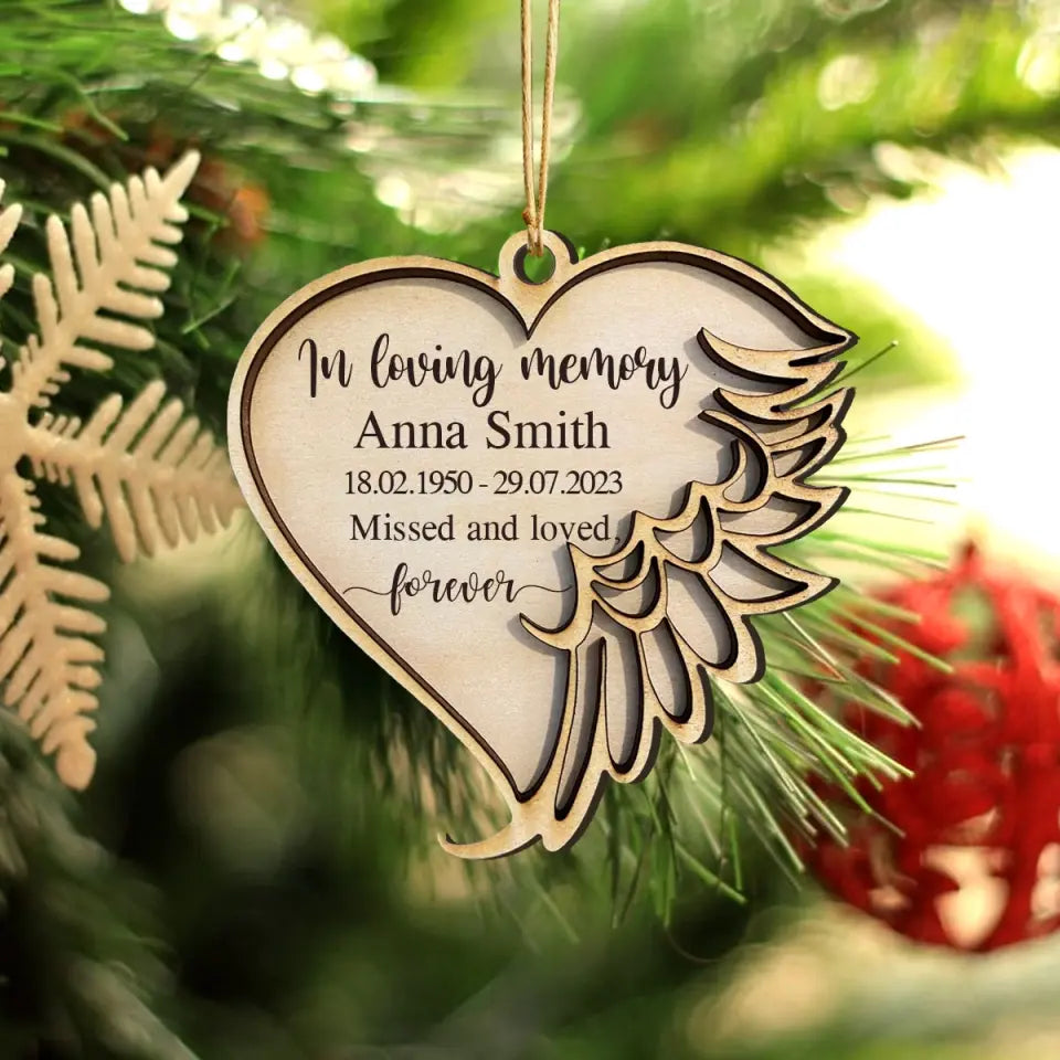 Personalized In Loving Memory Missed And Loved Forever Wings Wooden Ornament 2 Layer Printed VQ23717