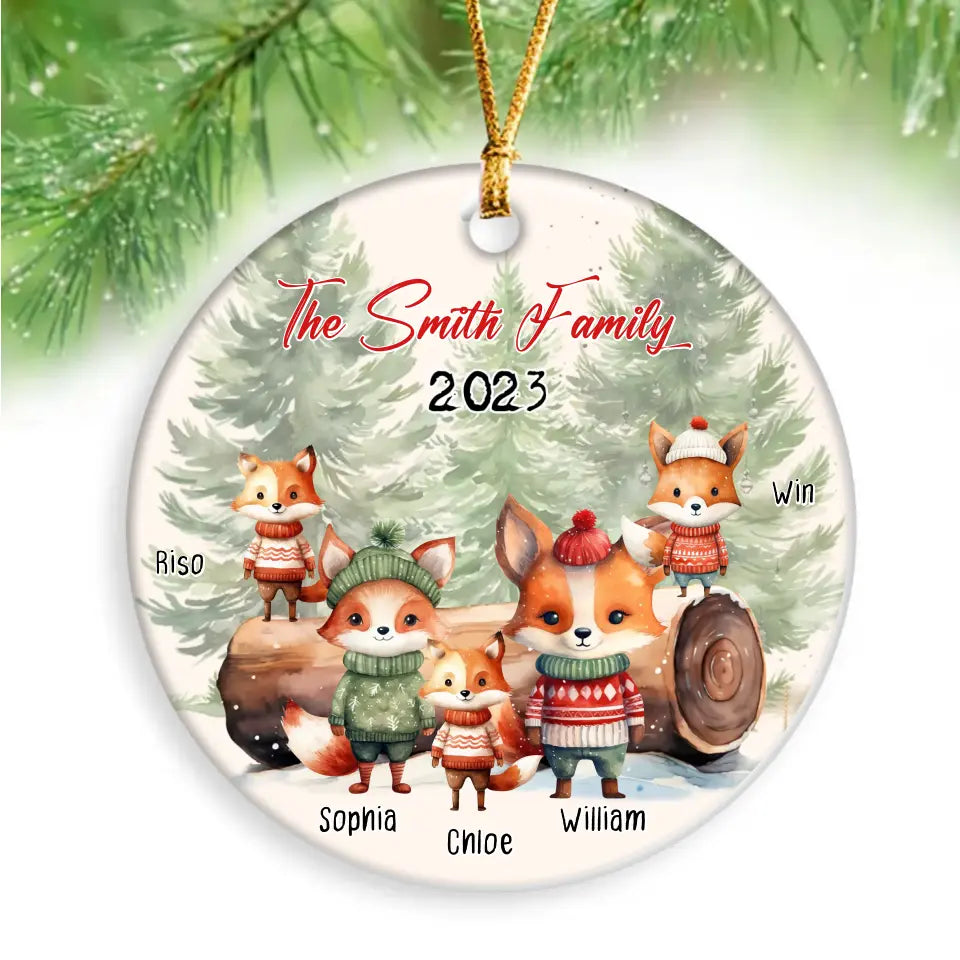 Personalized The Smith Family Merry Christmas Fox Family Custom Name Ceramic Ornament Printed HTHHN23724