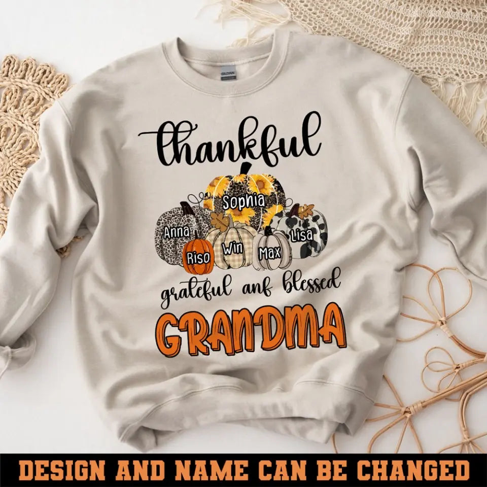 Personalized Thankful Grateful And Blessed Grandma Sweater Printed NTMTHN23734