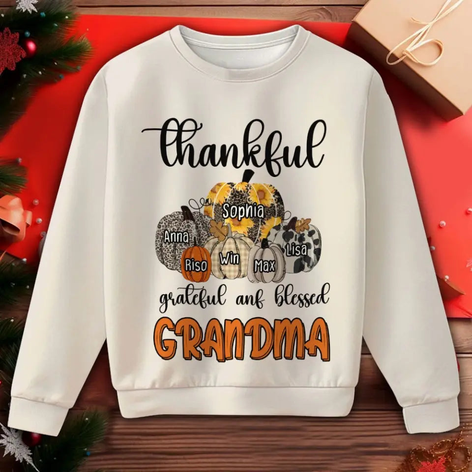 Personalized Thankful Grateful And Blessed Grandma Sweater Printed NTMTHN23734