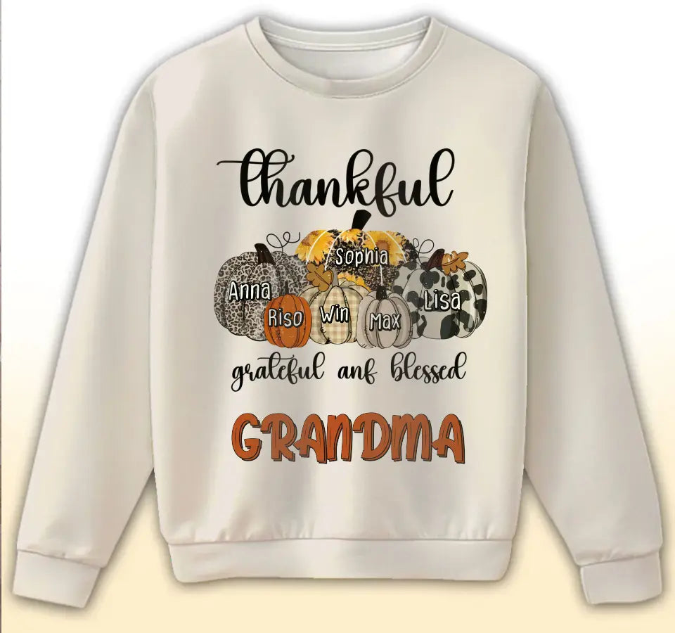 Personalized Thankful Grateful And Blessed Grandma Sweater Printed NTMTHN23734