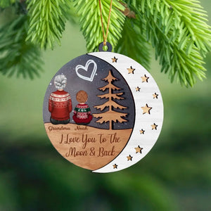 Personalized I Love You To The Moon & Back Grandma & Kid Name Wooden Ornament 2 Layer Printed KVH23737