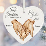 Personalized First Christmas As A Family Of 3 Childbirth Heart Ceramic Ornament Printed HTHVQ23746