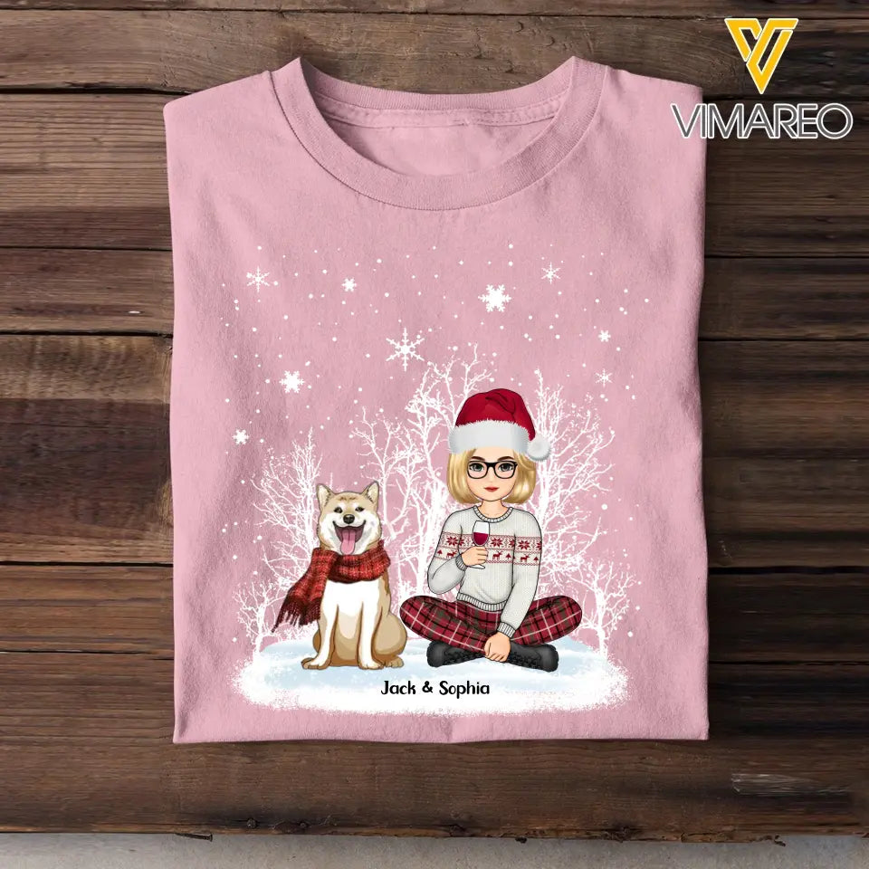 Personalized Dog & Girl Xmas Snow Hoodie 2D Printed PTN23668