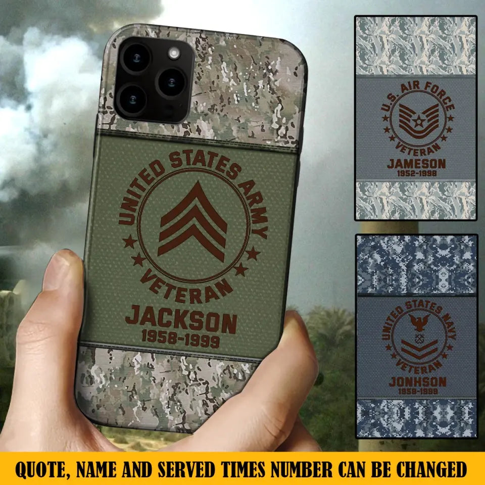 Personalized US Army Air Force Navy Rank & Custom Name Phone Case Printed KVH23759