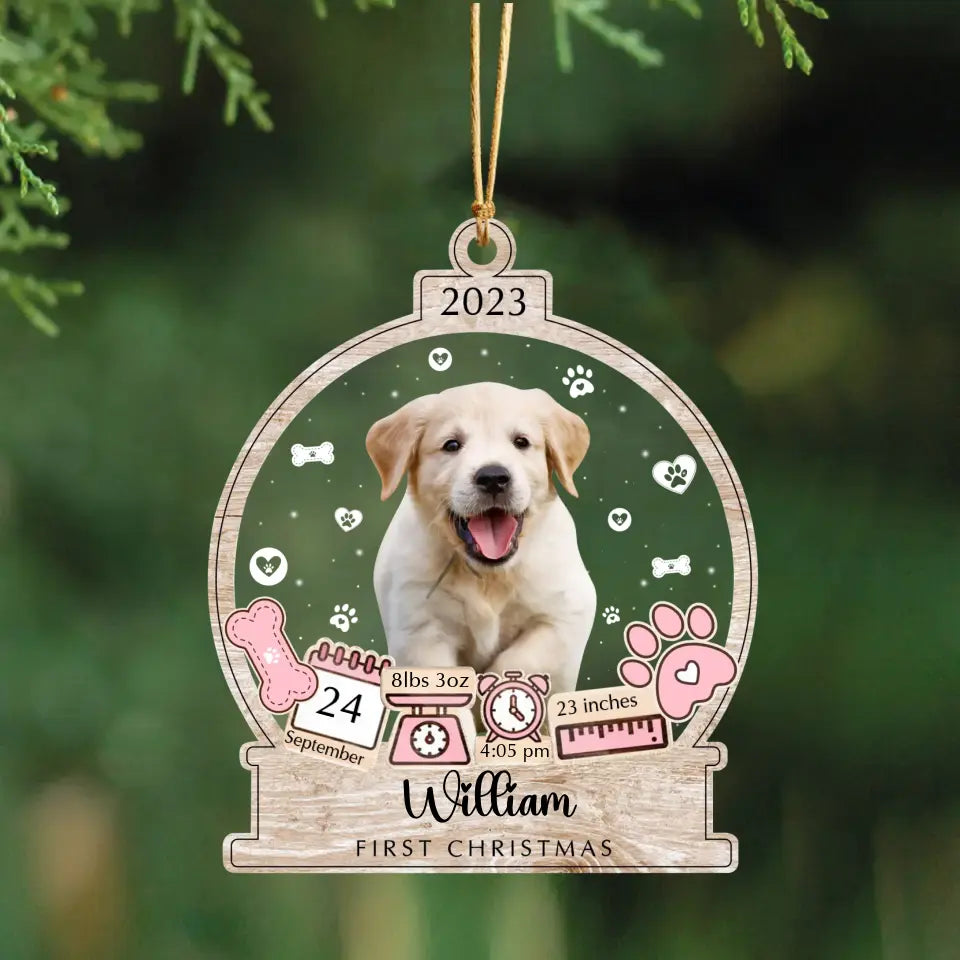 Personalized Upload Dog Photo Dog Paw First Christmas 2023 Wooden Ornament 2 Layer Printed NTMTHN23777