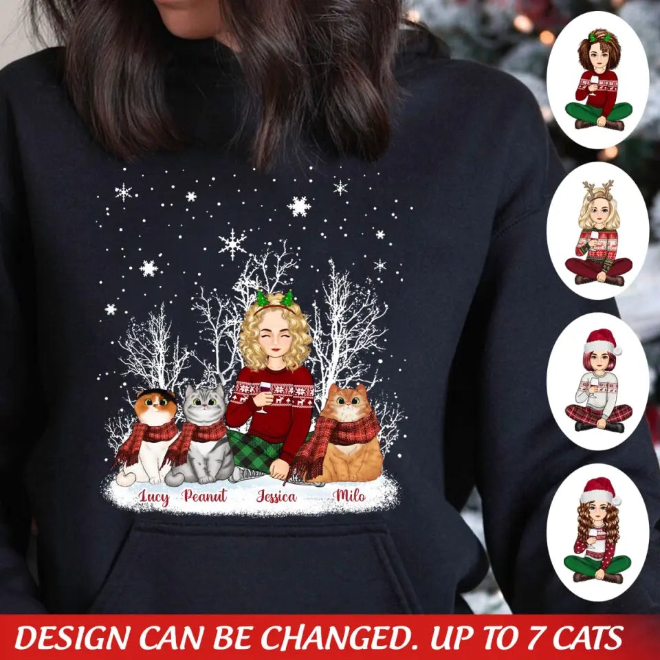 Personalized Girl Xmas Cat Mom Cat Xmas Hoodie 2D Printed VQ23778