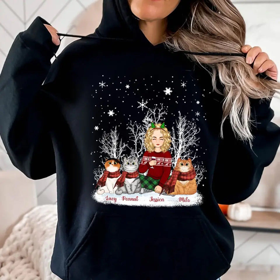 Personalized Girl Xmas Cat Mom Cat Xmas Hoodie 2D Printed VQ23778