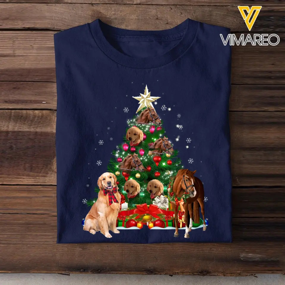 Personalized Upload Your Horse or Dog Photo Christmas Tree T-shirt Printed KVH23804