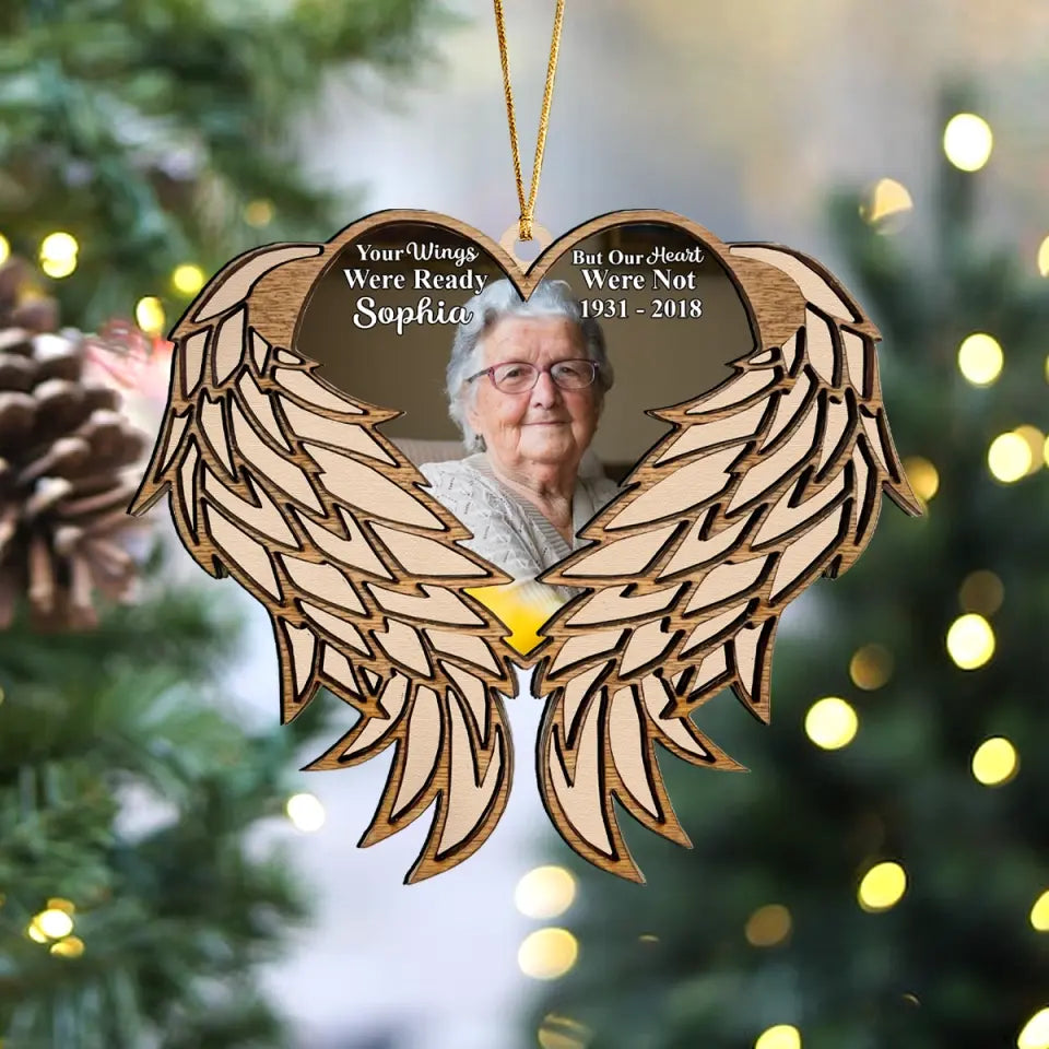 Personalized Upload Photo Your Wings Were Ready But Our Heart Were Not Wooden Ornament 3 Layer Printed HTHKVH23818