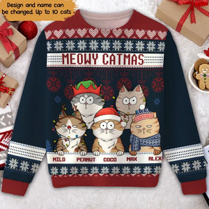 Personalized Meowy Catmas Christmas Ugly Sweater Printed HTHVQ23824