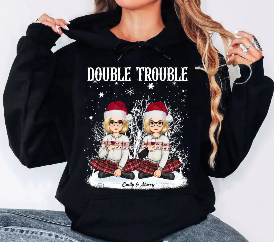 Personalized Bestie Double Trouble Girl Xmas Hoodie 2D Printed PTN23840