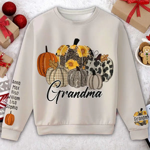 Personalized Grandma Pumpkin Custom Kid Names Sweater Printed HTHHN23848