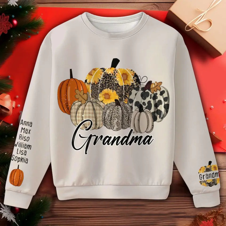 Personalized Grandma Pumpkin Custom Kid Names Sweater Printed HTHHN23848