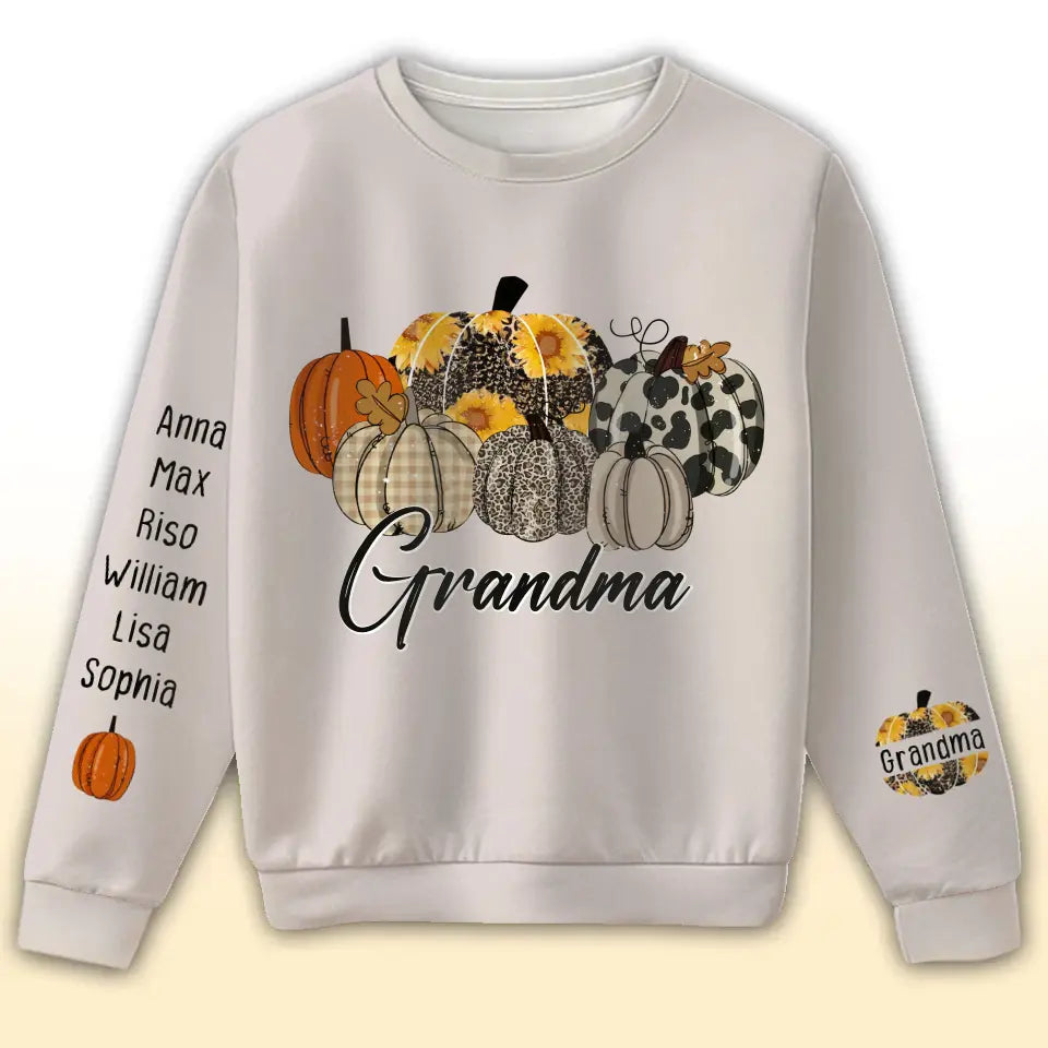 Personalized Grandma Pumpkin Custom Kid Names Sweater Printed HTHHN23848