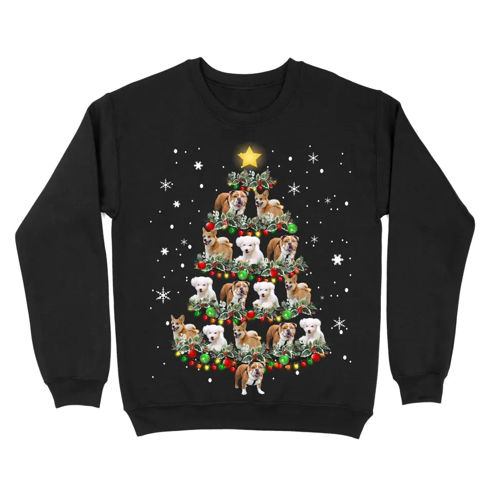 Personalized Upload Your Dog Photo Christmas Tree Xmas Gift Sweatshirt Printed PTN23856