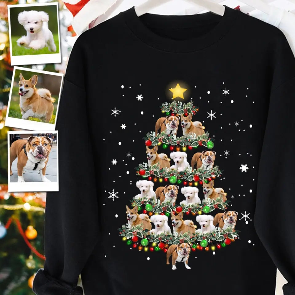 Personalized Upload Your Dog Photo Christmas Tree Xmas Gift Sweatshirt Printed PTN23856