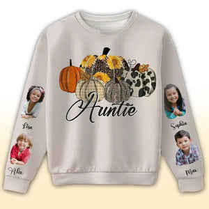 Personalized Upload Kid Photo Auntie Pumpkin Custom Kid Names Sweater Printed HTHHN23858