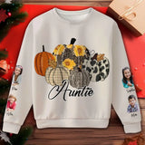 Personalized Upload Kid Photo Auntie Pumpkin Custom Kid Names Sweater Printed HTHHN23858