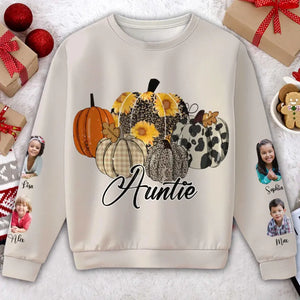 Personalized Upload Kid Photo Auntie Pumpkin Custom Kid Names Sweater Printed HTHHN23858