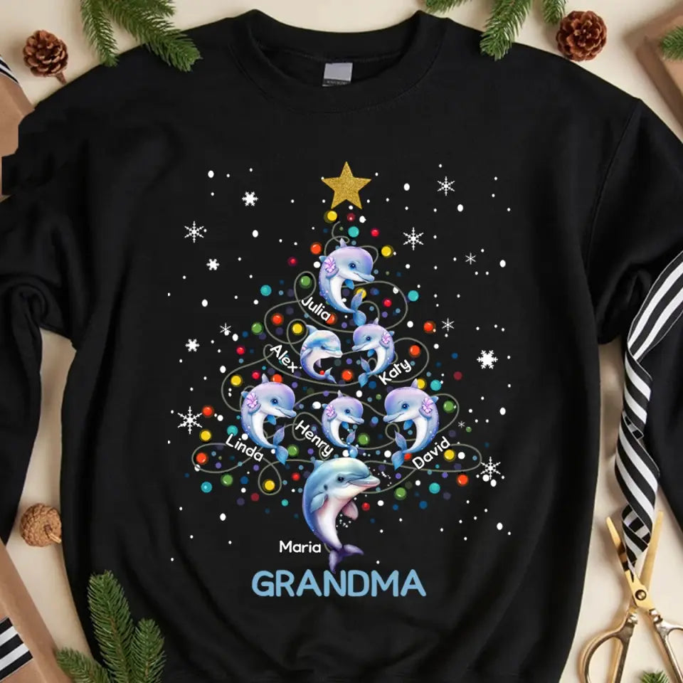 Personalized Dolphin Grandma Christmas Tree Xmas Gift Sweatshirt PrintedNTMTPTN23781