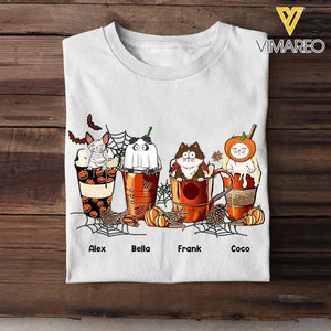 Personalized Cat Halloween Coffee Cute Cat Lover T-Shirt Printed QTVQ342