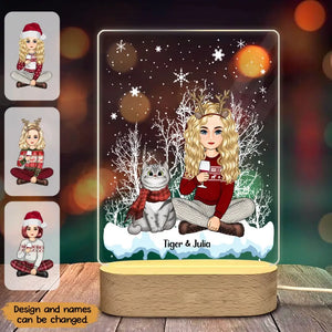 Personalized Cat Mom Cat Lovers Girl Xmas Snow LED Night Light Acrylic LED Lamp Printed LDMVQ23885