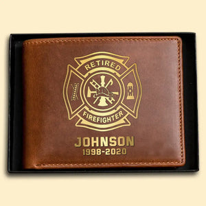 Personalized Retired Firefighter Custom Name Leather Wallet QTKH23883