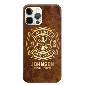 Personalized Retired Firefighter Custom Name Leather Phonecase Printed QTKH23884