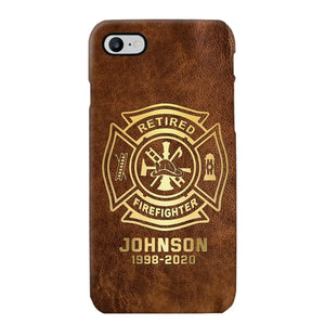 Personalized Retired Firefighter Custom Name Leather Phonecase Printed QTKH23884