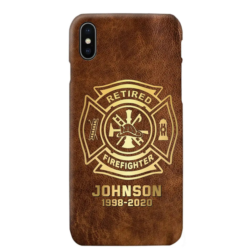 Personalized Retired Firefighter Custom Name Leather Phonecase Printed QTKH23884