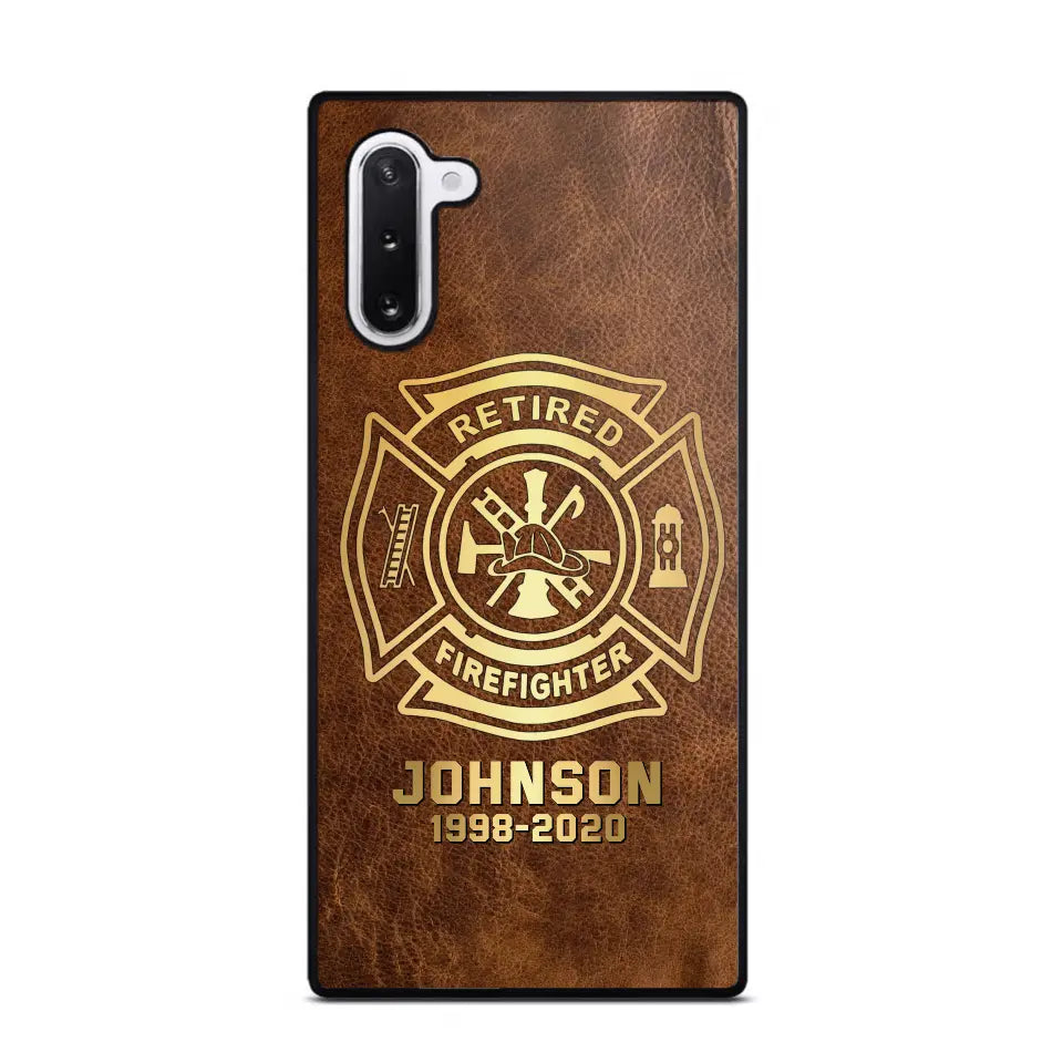 Personalized Retired Firefighter Custom Name Leather Phonecase Printed QTKH23884