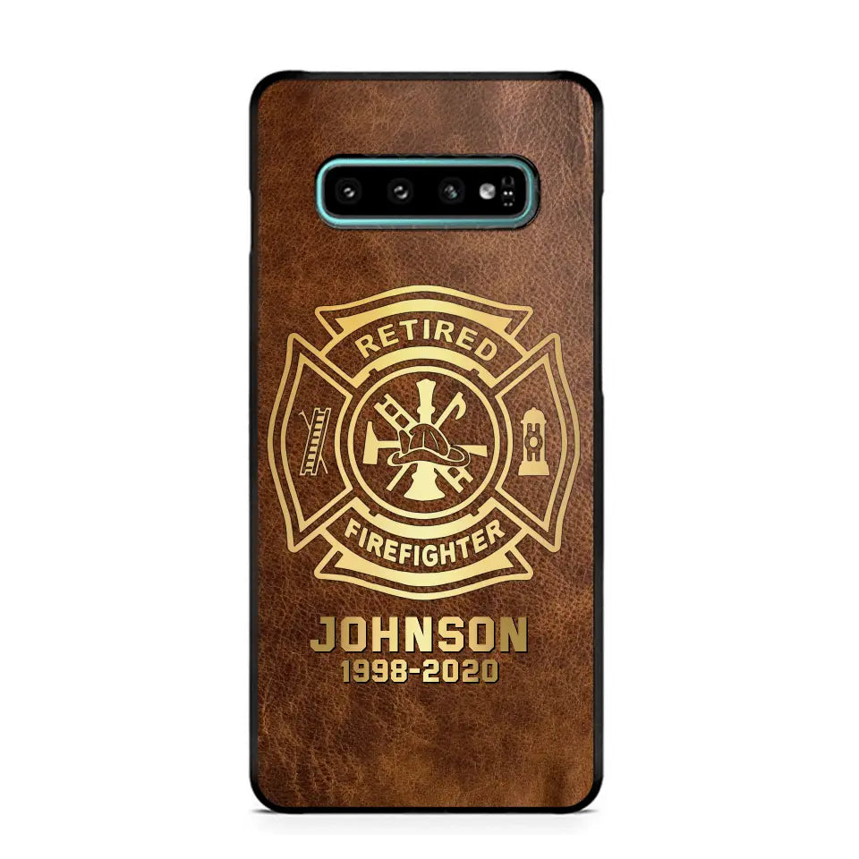 Personalized Retired Firefighter Custom Name Leather Phonecase Printed QTKH23884